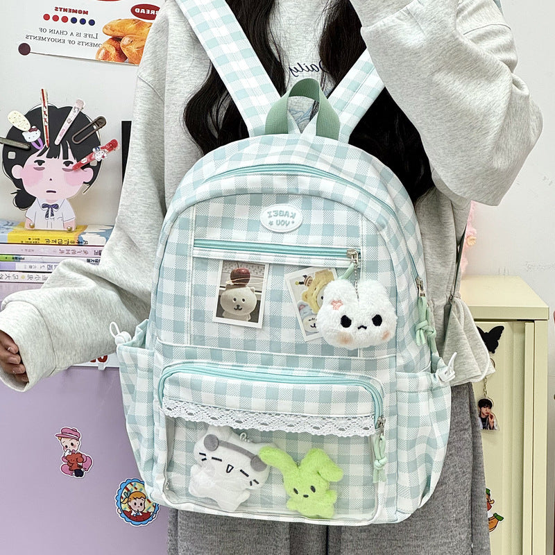 Transparente Fronttaschen Karomuster Rucksack Karnz