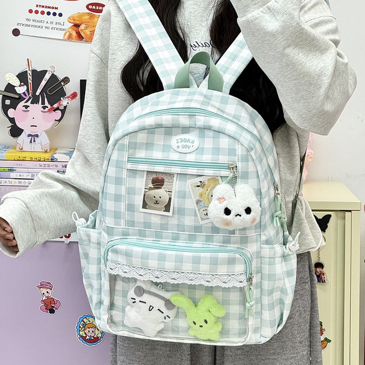 Transparente Fronttaschen Karomuster Rucksack Karnz