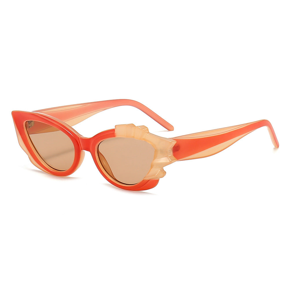 Damen Cat-Eye Sonnenbrille mit auffälligem Blütenrahmen Karnz
