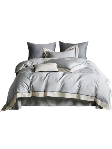 Elegantes Satin-Duvetbezug-Set mit kontrastierender Saumblende und feiner Biese