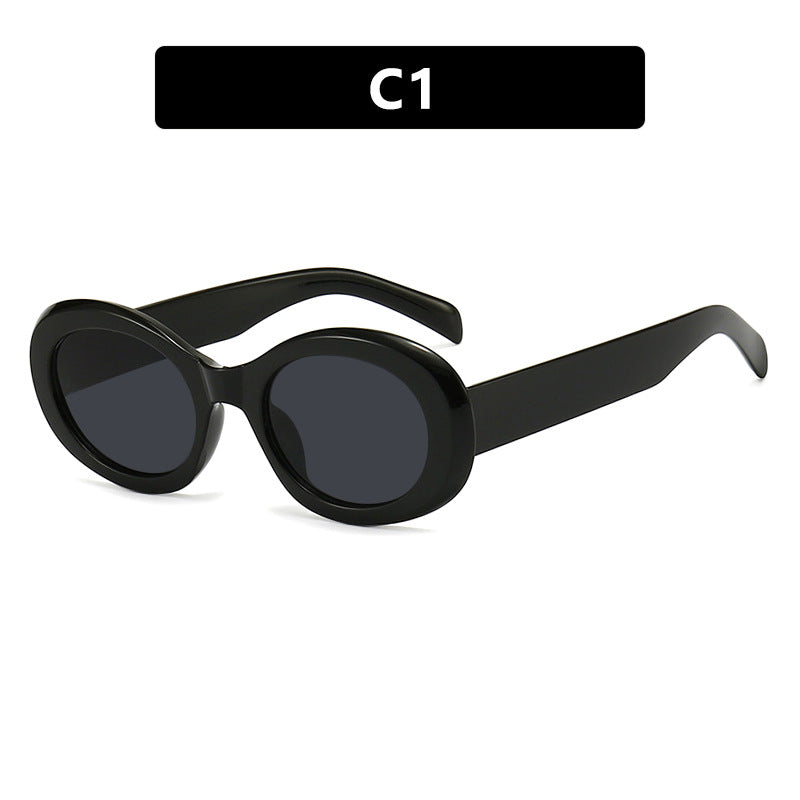 Damen modische Sonnenbrille im originellen Ovaldesign mit transparentem Rahmen und UV-Schutz Karnz