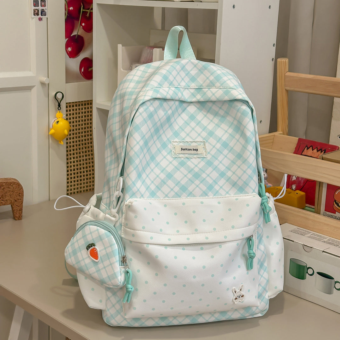 Stylische Karomuster-Rucksack mit lustigen dekorativen Akzenten Karnz