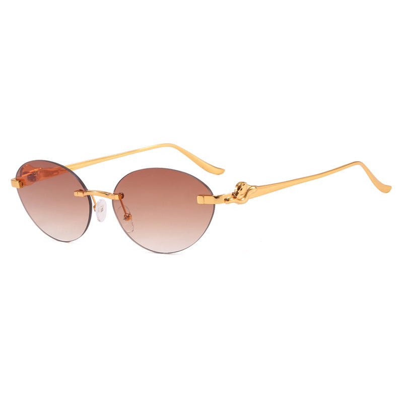 Damen runde Sonnenbrille mit elegantem, halbtransparentem Rahmen und modischen Details Karnz