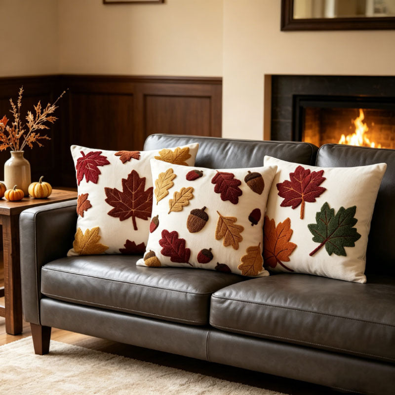 Dekoratives getuftetes Chenille-Kissenbezug mit herbstlichem Blätterdesign