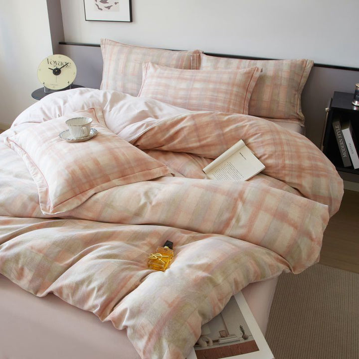 Reversible Brushed Cotton Duvet Cover Set with Pine Tree Embroidery