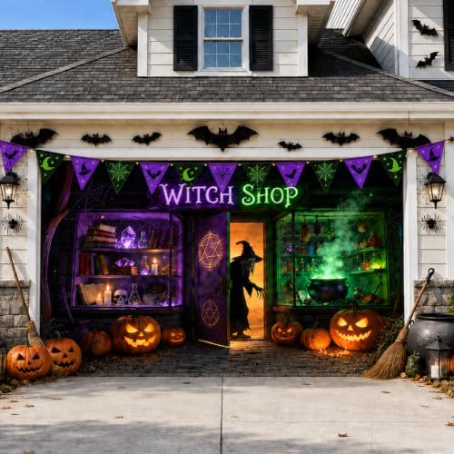 Großformatiger Halloween-Fotohintergrund aus wetterfestem Polyester mit geöstem Befestigungsrand und leuchtendem Haunted-House-Motiv