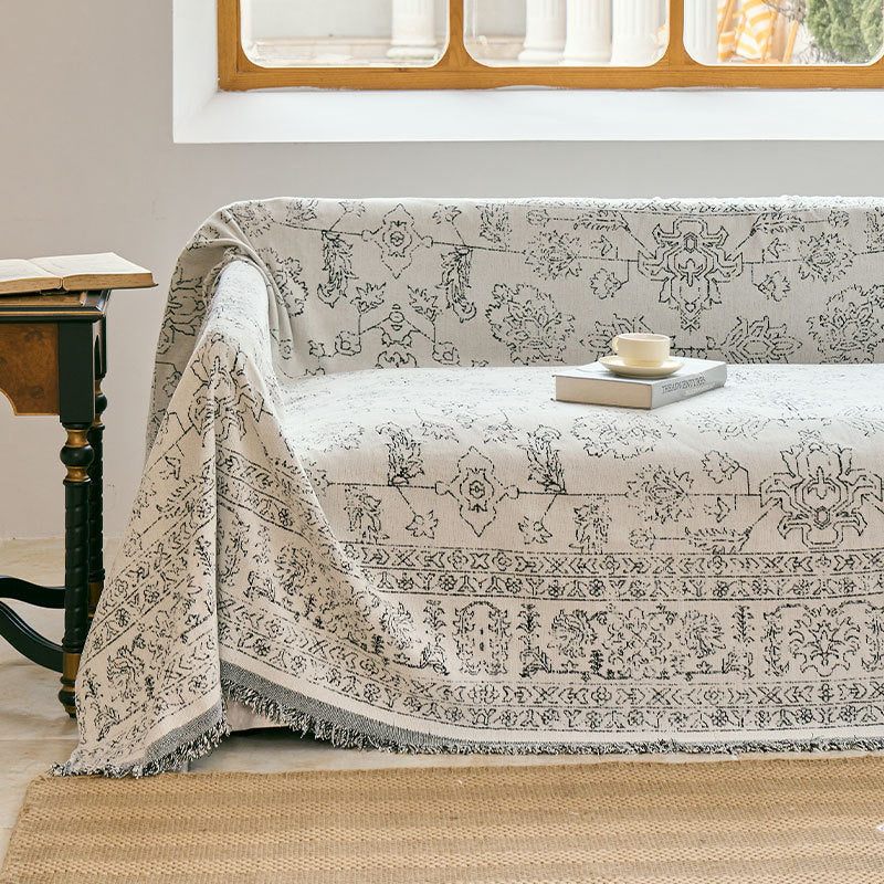 Vintage-Inspired Linen-Blend Reversible Sofa Throw Slipcover