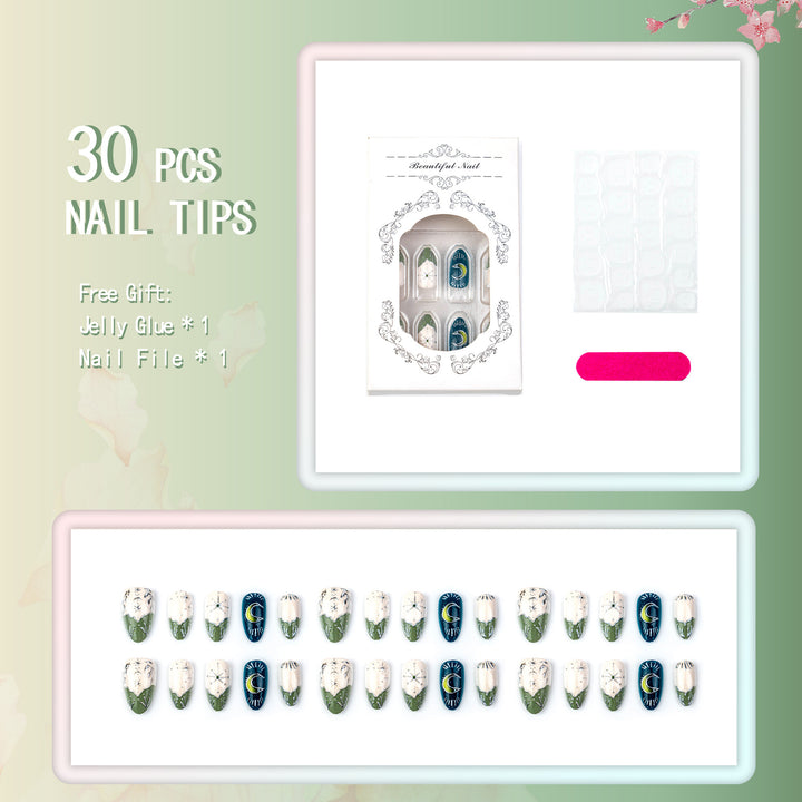 Künstlerisch von der Natur inspirierte Press-On Nail Art Set