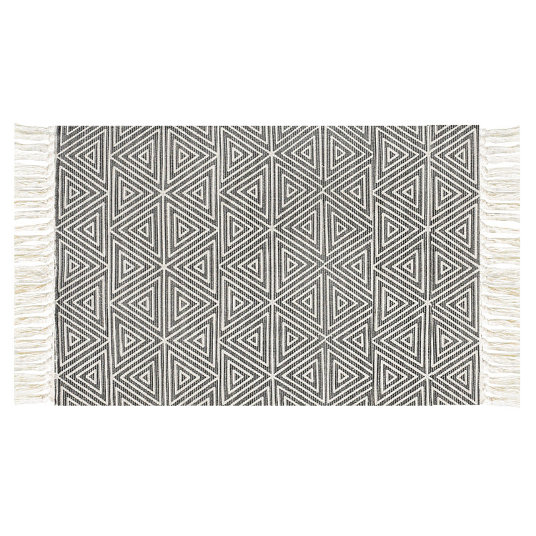 Flachgewebter Baumwollläufer mit mediterranem Kachel‑Jacquard und dekorativen Fransen Karnz