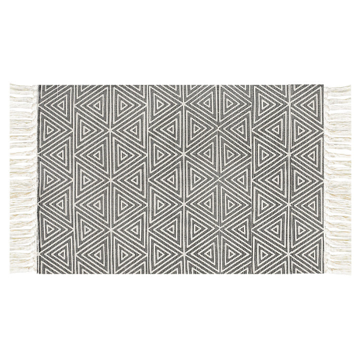 Flachgewebter Baumwollläufer mit mediterranem Kachel‑Jacquard und dekorativen Fransen Karnz