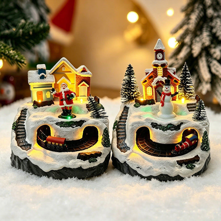 Bewegliches Weihnachtsdorf mit Lichtern und Schneemann Karnz