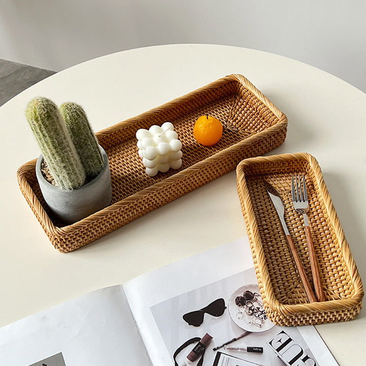 Damen rechteckige Servierplatte aus geflochtenem Naturmaterial Karnz