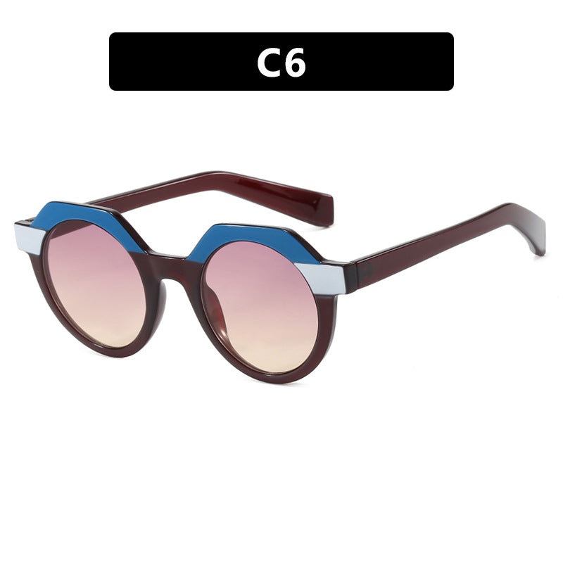 Damen extravagante runde Sonnenbrille mit farblich akzentuiertem Rahmen Karnz