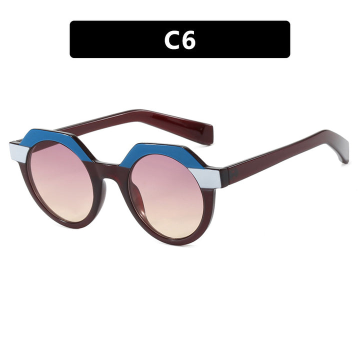 Damen extravagante runde Sonnenbrille mit farblich akzentuiertem Rahmen Karnz