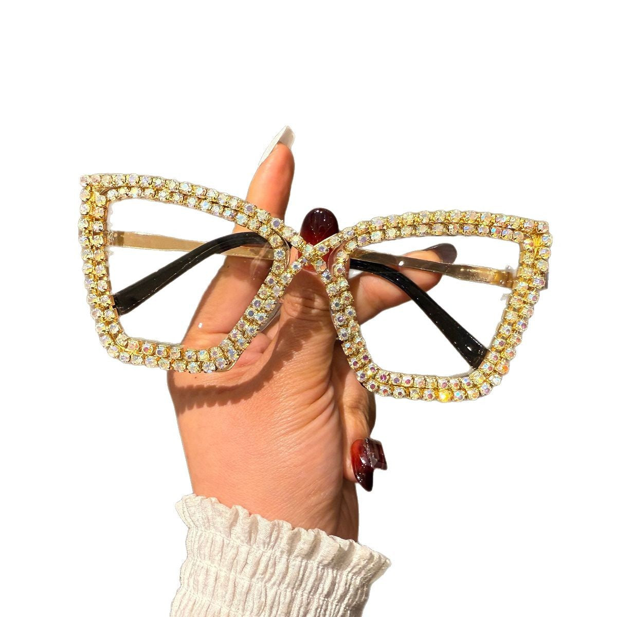Damen extravagante Sonnenbrille mit funkelndem Kristallrahmen Karnz