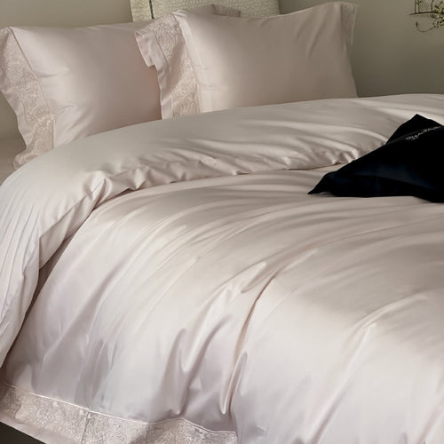 Luxuriöses Satin-Feeling Wendebettbezug-Set mit gesticktem Saum und Kissenbezügen