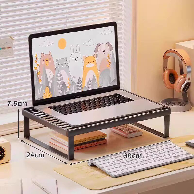 Erhöhter Desktop-Bildschirmständer mit Mesh-Unterregal-Organizer und Kabelmanagement