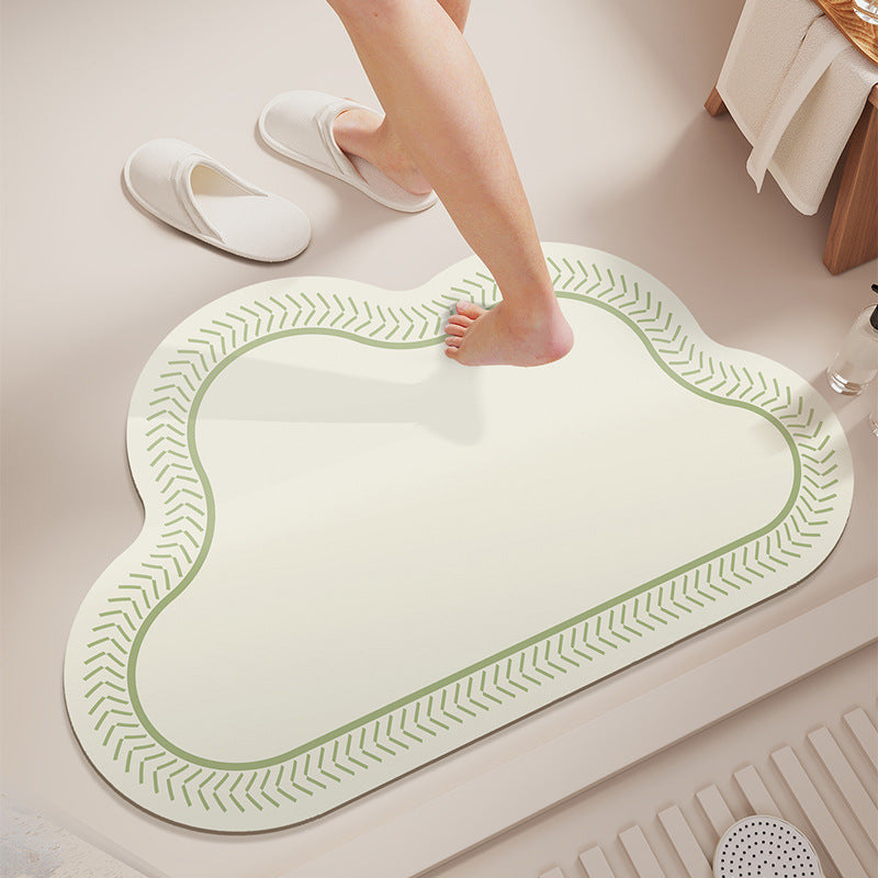 Cloud-Shaped Absorbent Microfiber Bath Mat with Non-Slip Backing and Palm Leaf Print