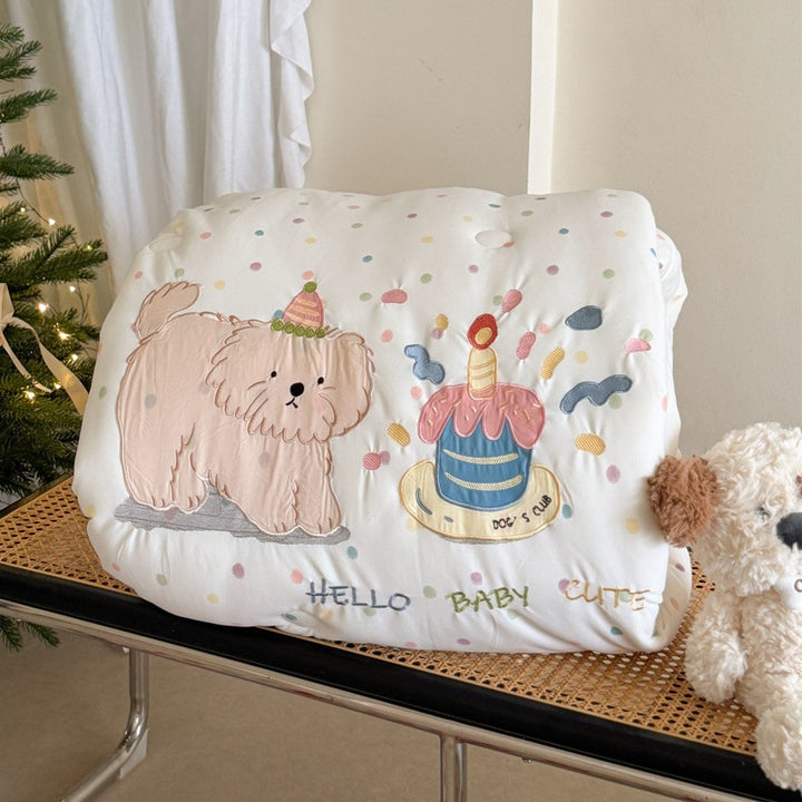 Kinder-Steppdecke mit applizierter Katze und Teddybär extraweiche Kuscheldecke