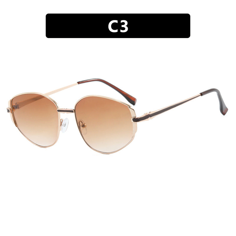 Damen moderne geometrische Sonnenbrille mit stilvollem Metallrahmen Karnz