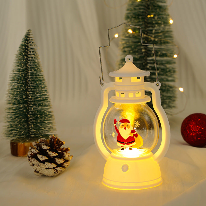 Dekorative LED-Weihnachtslaterne Nachtlicht mit Glasglobus Frohe Weihnachten-Inschrift und Metallgriff