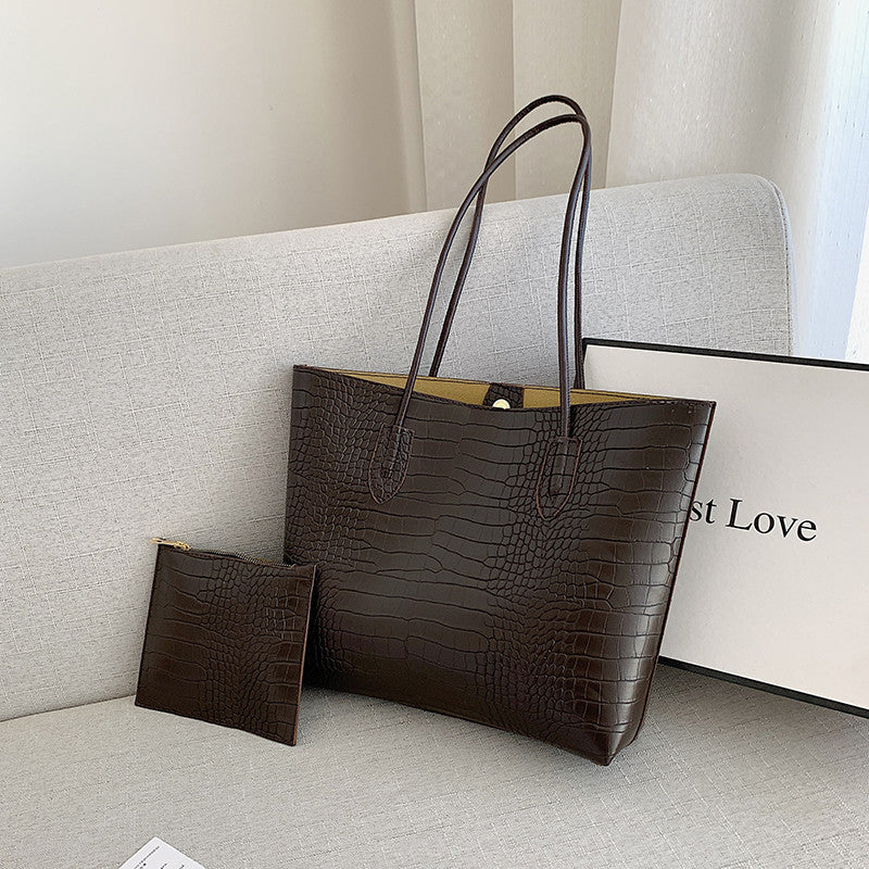 Krokodillembossierte Tote-Bag mit abnehmbarem Clutch Karnz