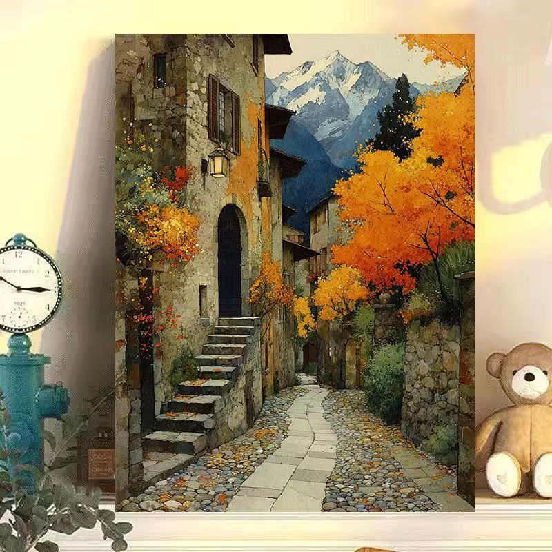 Vintage Europäische Landschaft Leinwand Kunstdruck Karnz