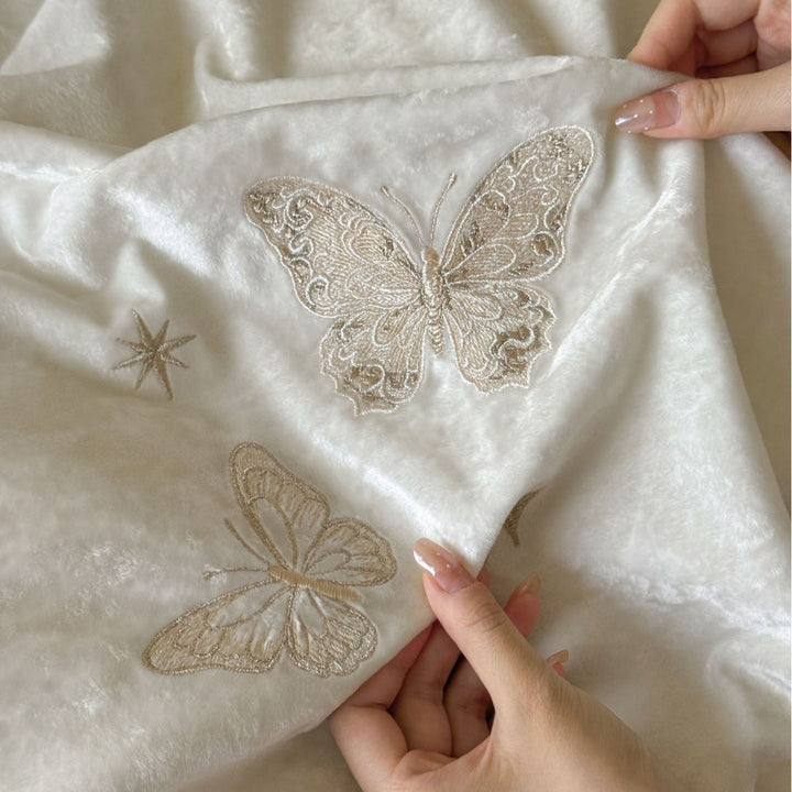 Luxus Besticktes Schmetterling Bettbezugset mit Wellenkanten-Bindung