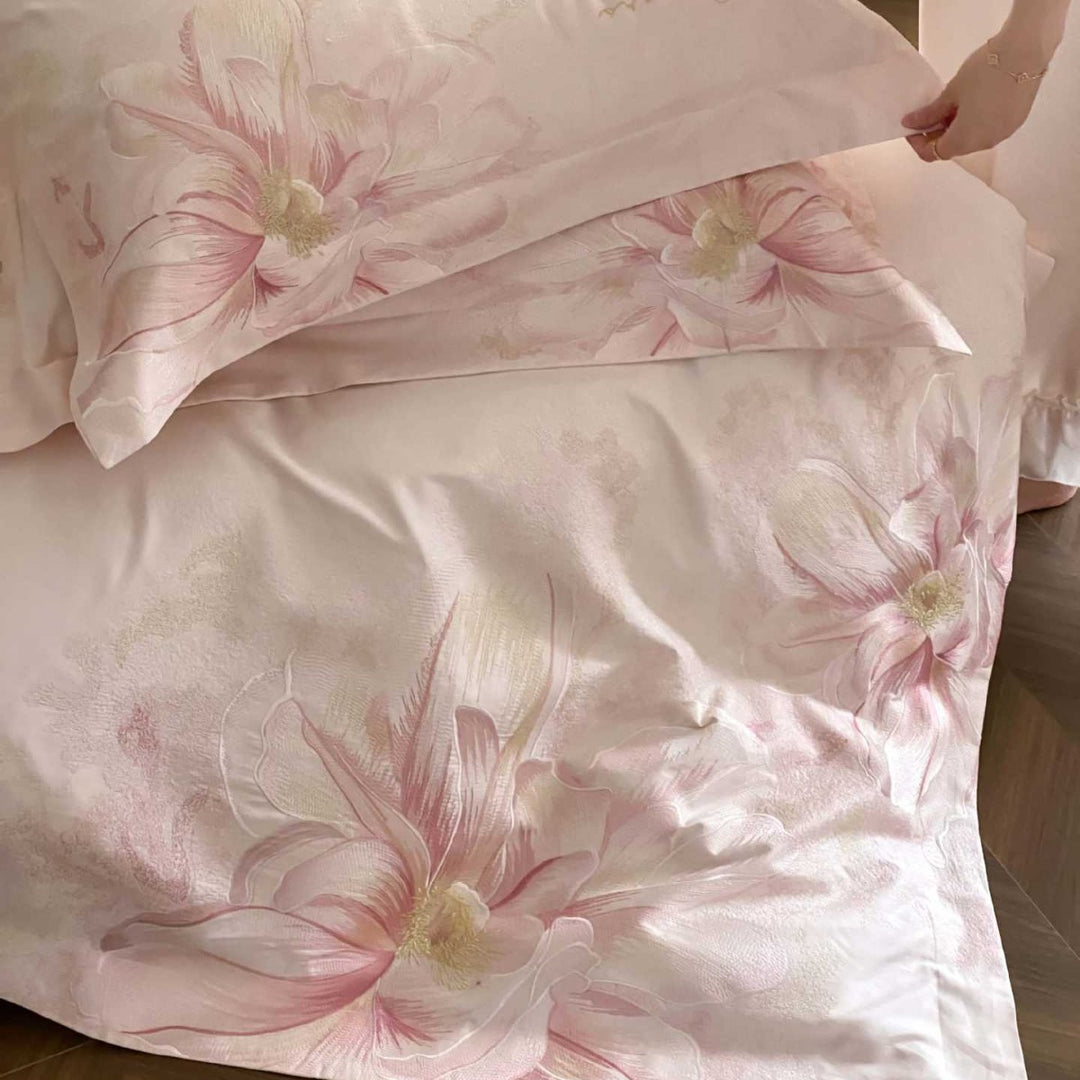 Florales Jacquard Satin-Feel Bettbezug und Kissenbezug Set
