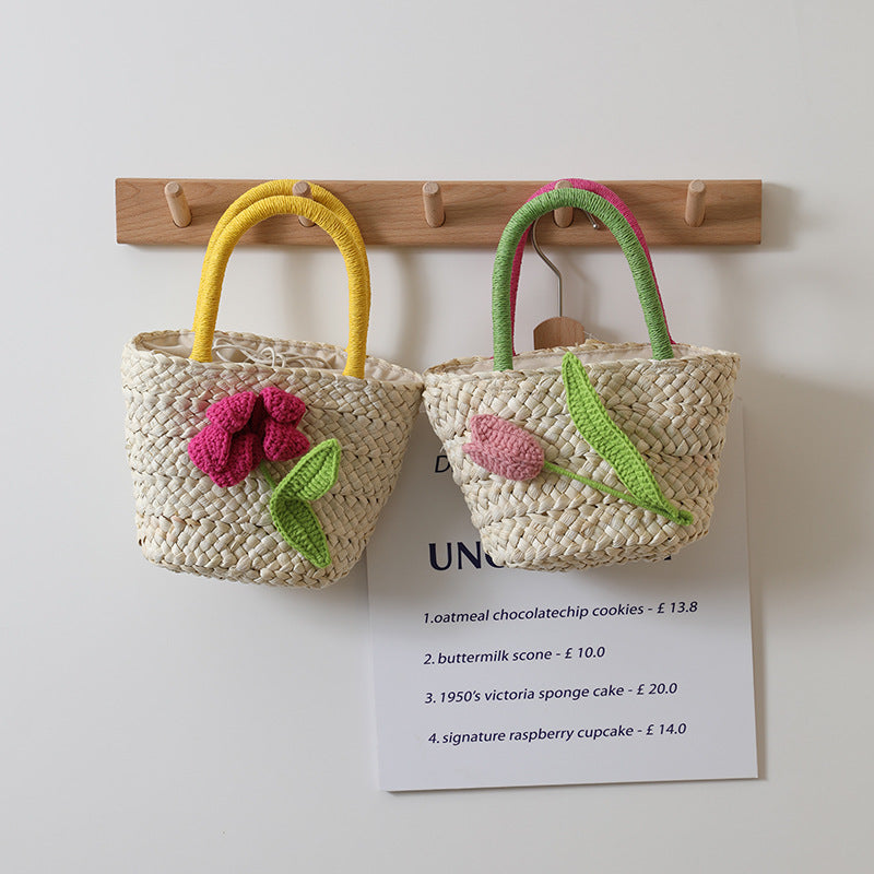 Damen Verspielte Korbtasche mit Blumenapplikation Karnz