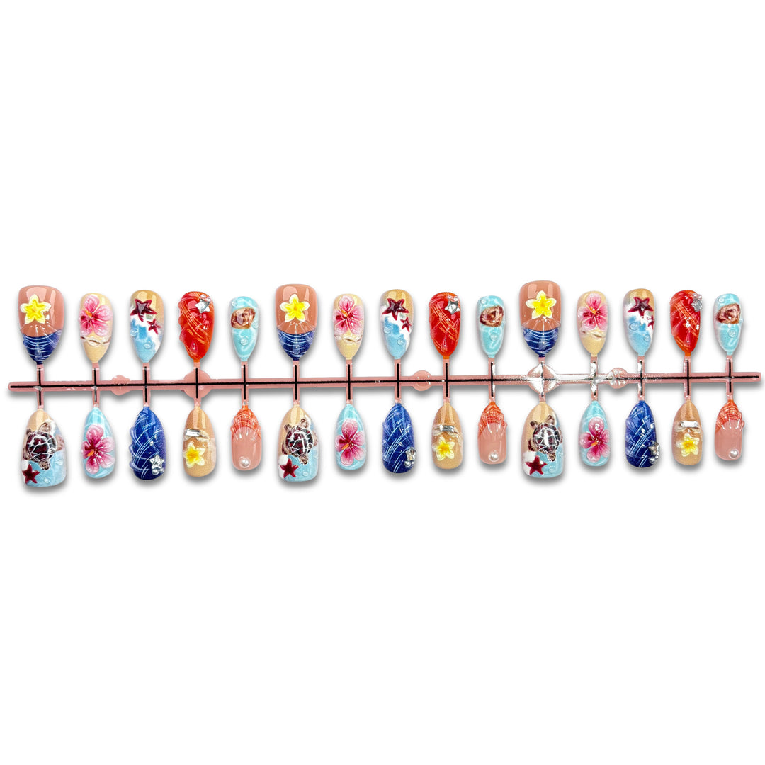 Themen Press-On Nagelkunst Set mit ozeanischen Designs