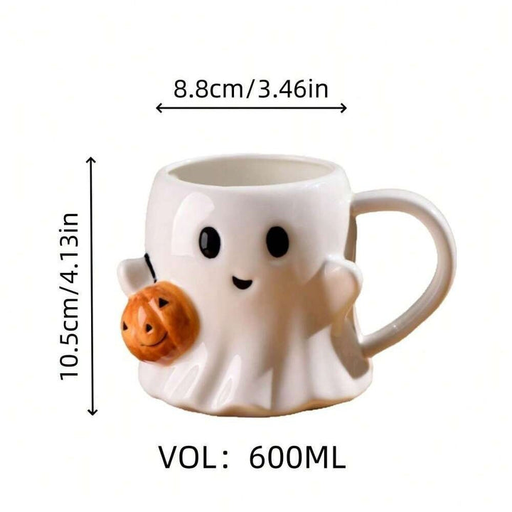 Keramik-Tasse mit 3D-Geisterform und Kürbis-Applikation
