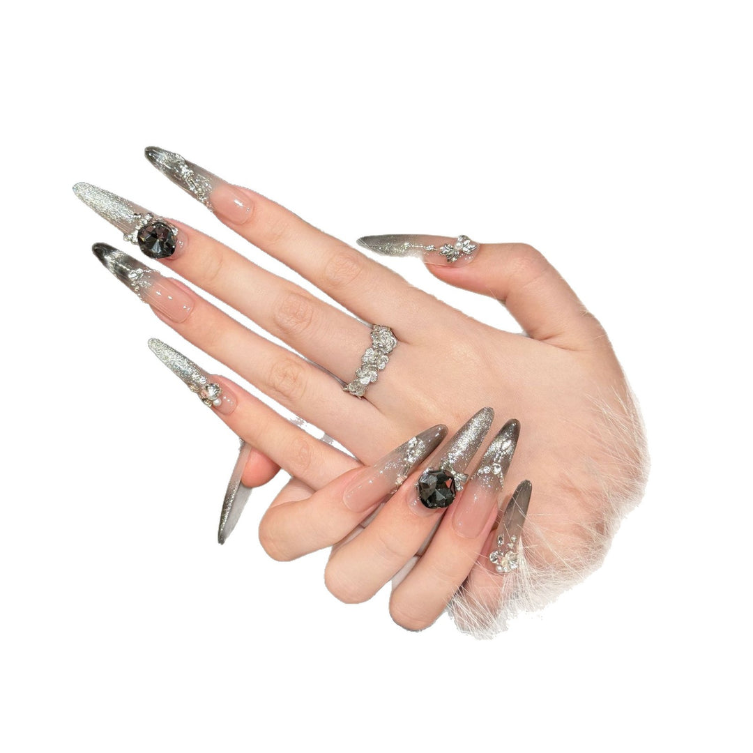 Premium Funkelnde Stiletto Press-On Nägel mit Edelsteinakzenten