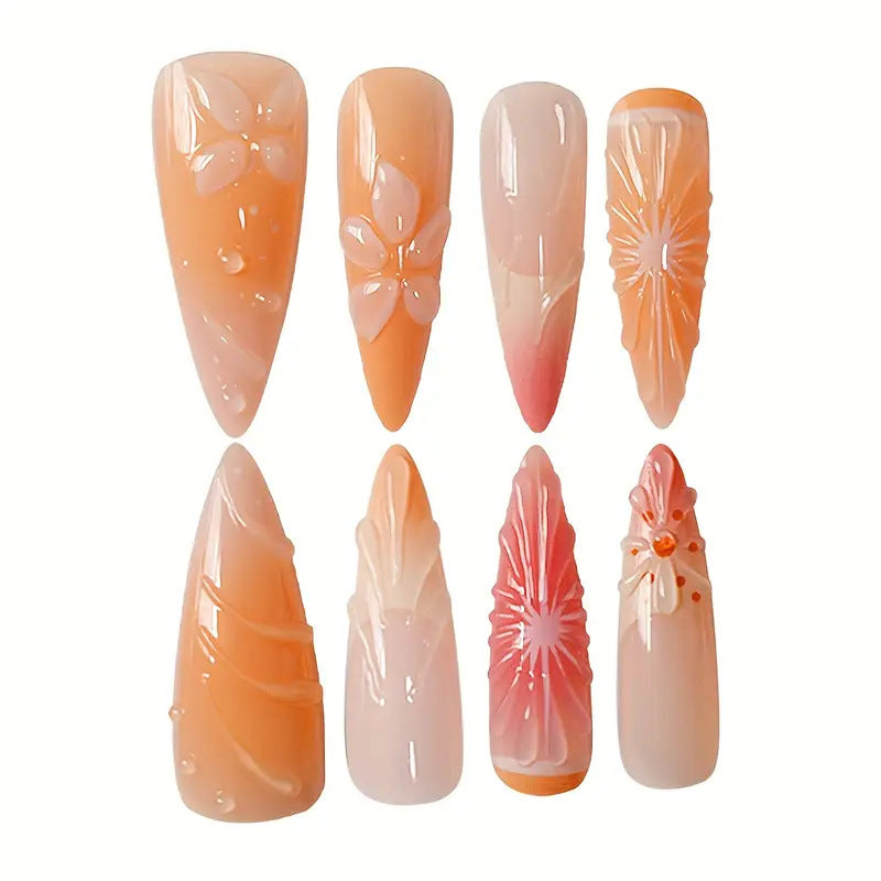 Künstlerische 3D Blumen Press-on Nagelkunst Karnz