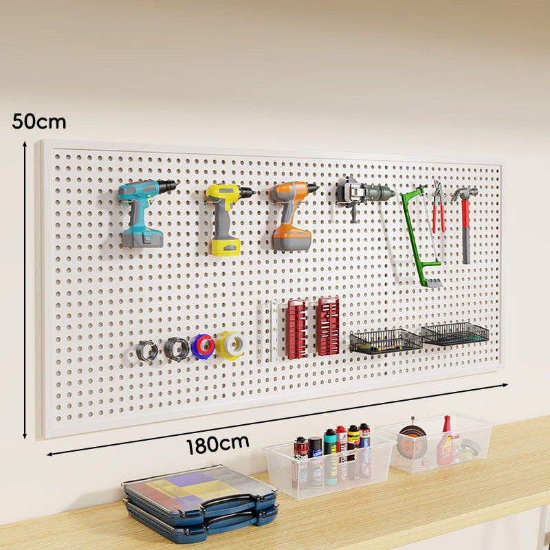 Wandmontiertes perforiertes Metall-Pegboard-Werkzeugorganisator-Panel mit modularen Haken und Aufbewahrungsbehältern