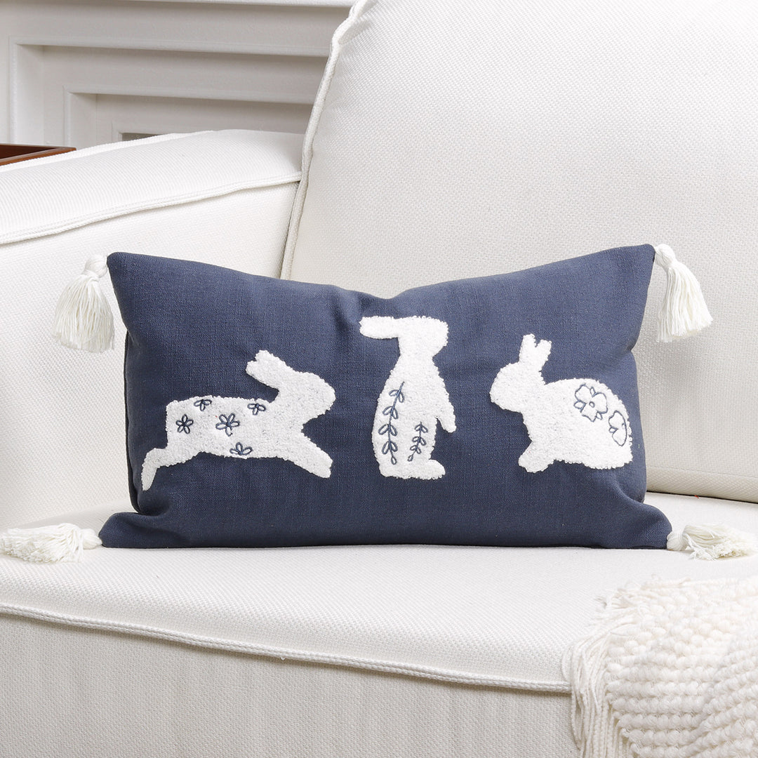 Bestickter Hasen-Applikations-Tassel-Lumbar-Kissenbezug