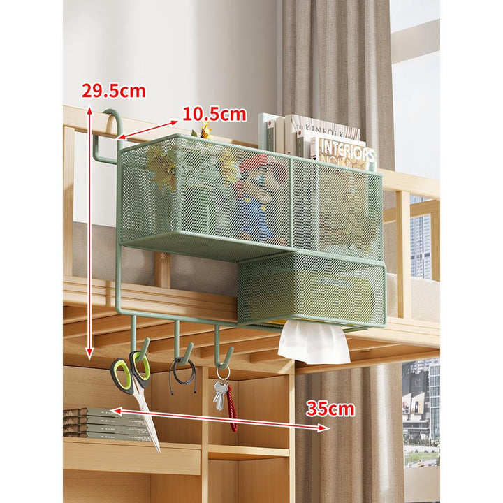 Loft-Bett Unter-Schienengitter Metal Mesh Organizer mit Taschentuchboxschublade und Mehrfachhaken