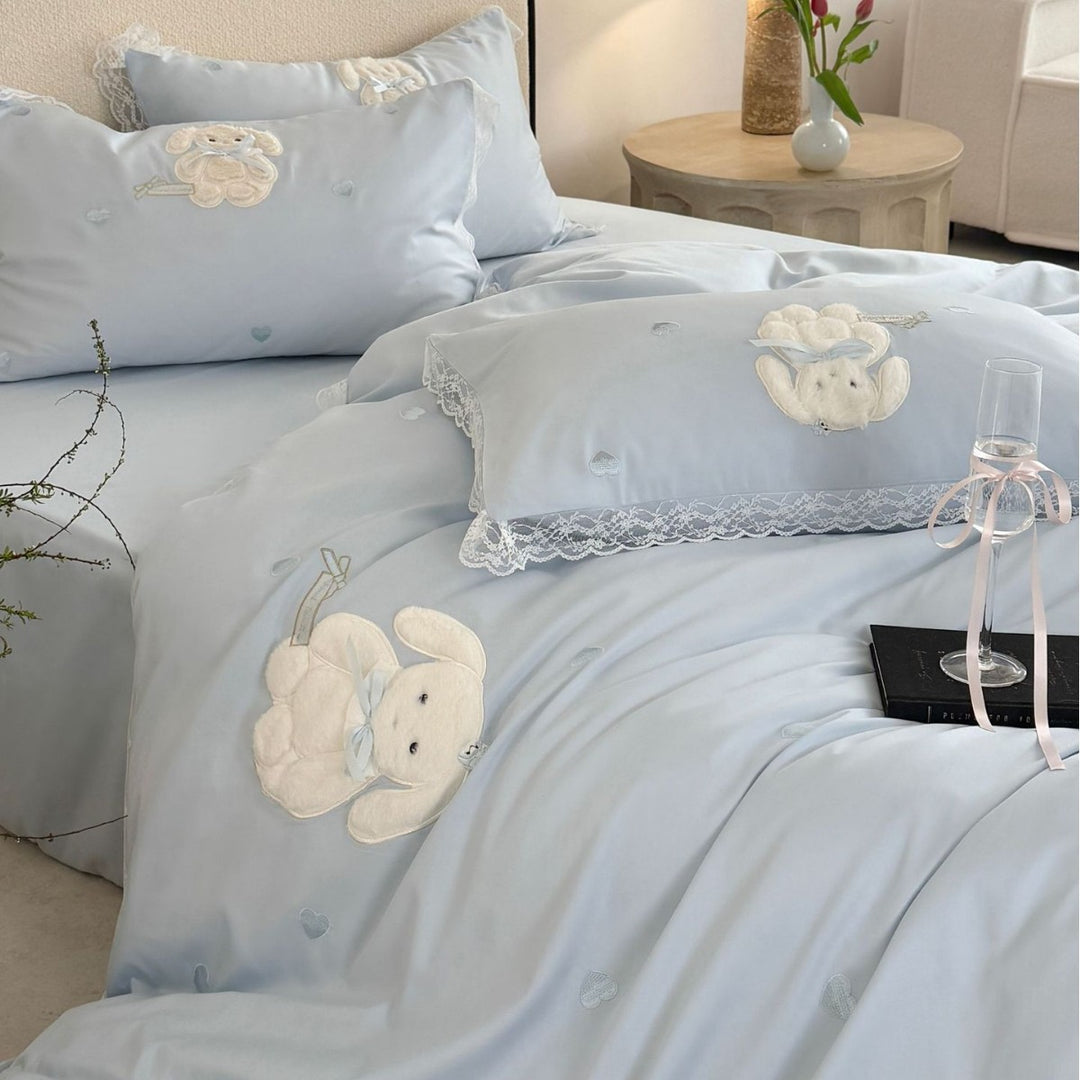 Luxury Embroidered Bunny Lace-Trim Duvet Cover Set