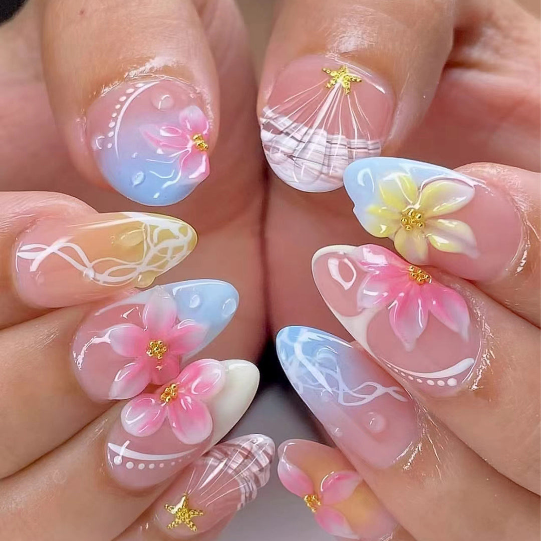 Künstlerisches florales Press-On-Nagelkunstset