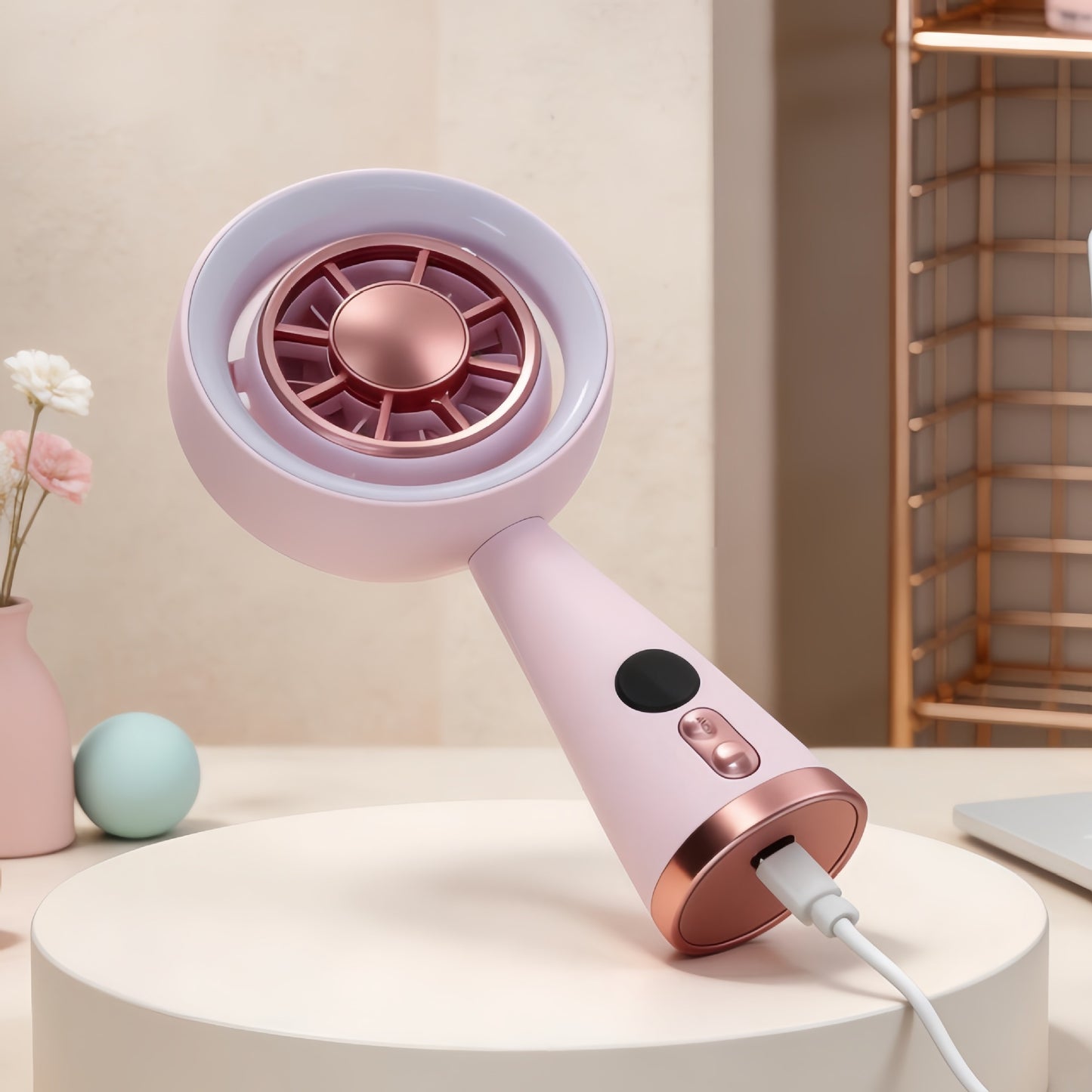 Damen Tragbarer Mini-Ventilator mit LED-Beleuchtung und digitaler Geschwindigkeitsanzeige Karnz
