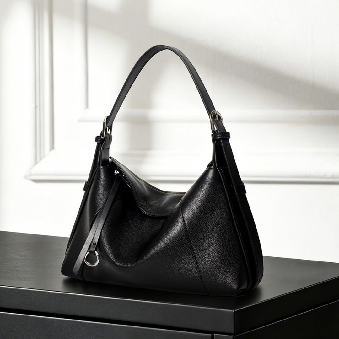 Leder Schulter Hobo Tasche mit verstellbarem Kontrastgurt
