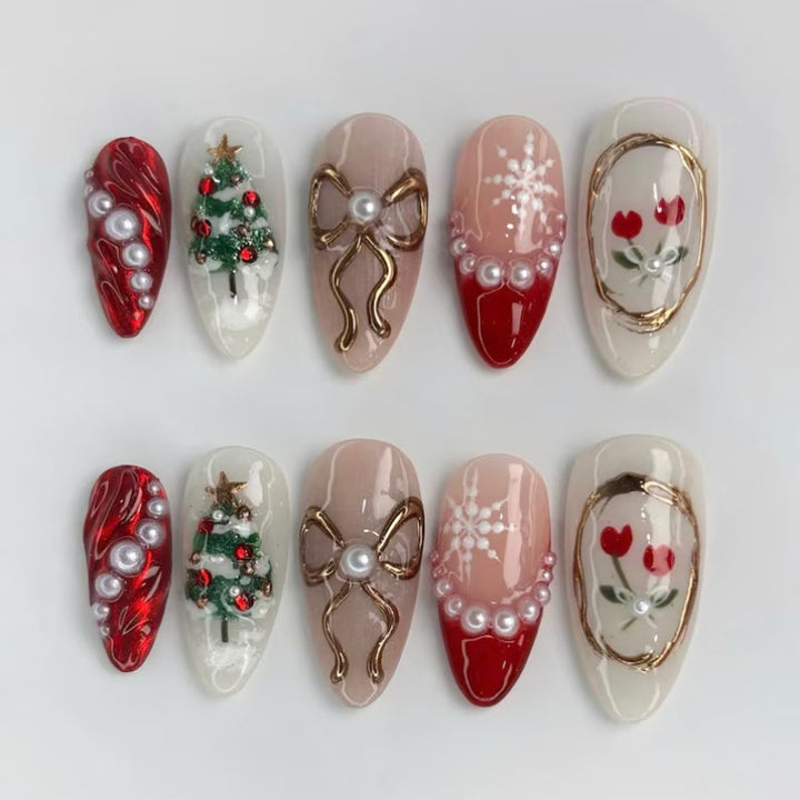 Festliches, im Urlaubsthema gestaltetes Press-On-Nageldesign