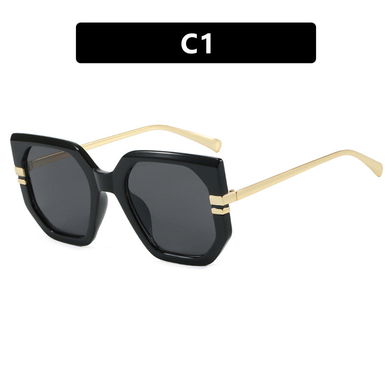 Damen geometrische Sonnenbrille mit luxuriösem goldenen Rahmen und polarisierenden Gläsern Karnz