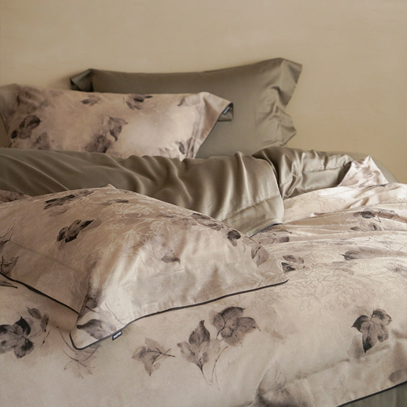 Bettwäsche-Garnitur aus weichem Satin mit floralem Aquarellprint