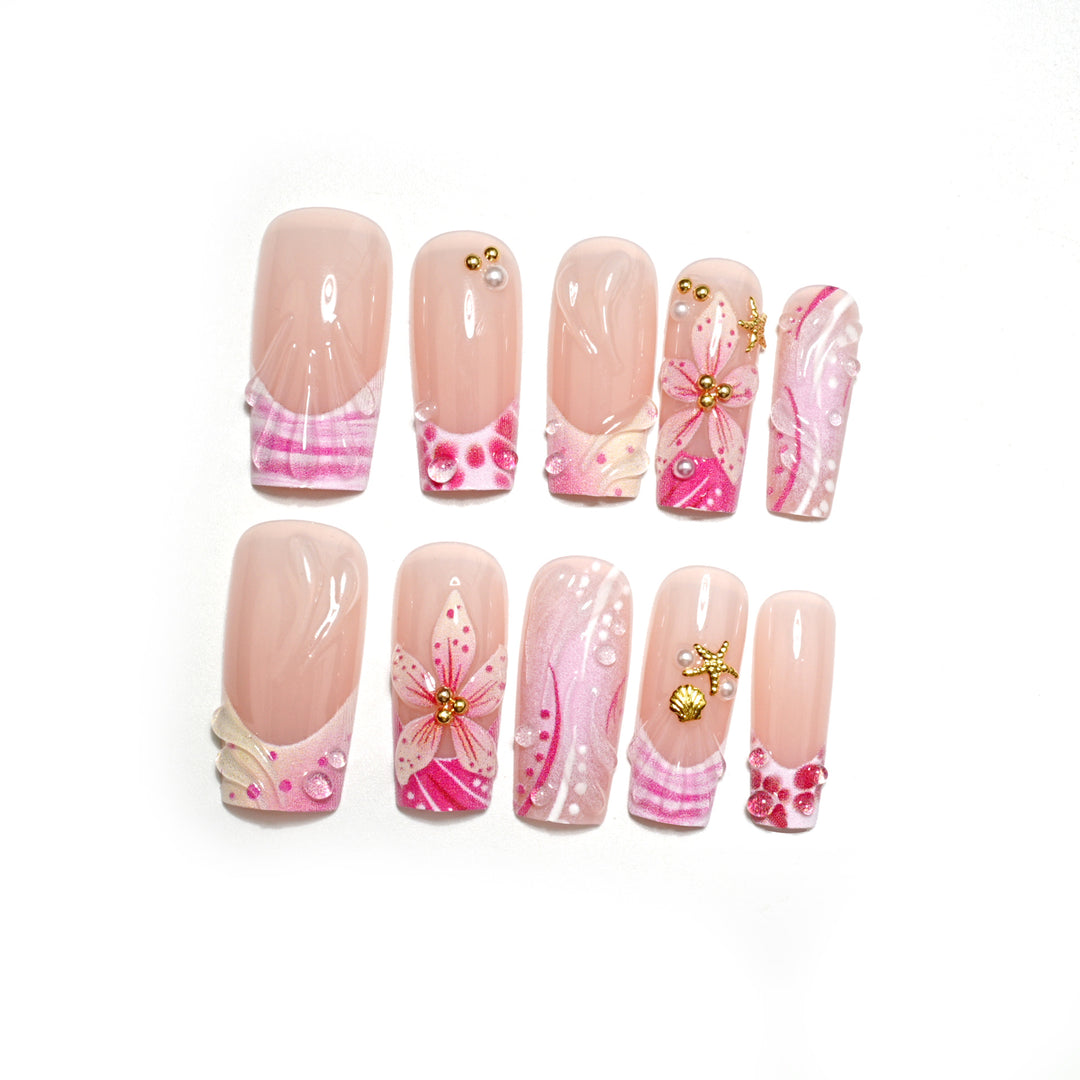 Blumiges Klebe-Press-On-Nagelset