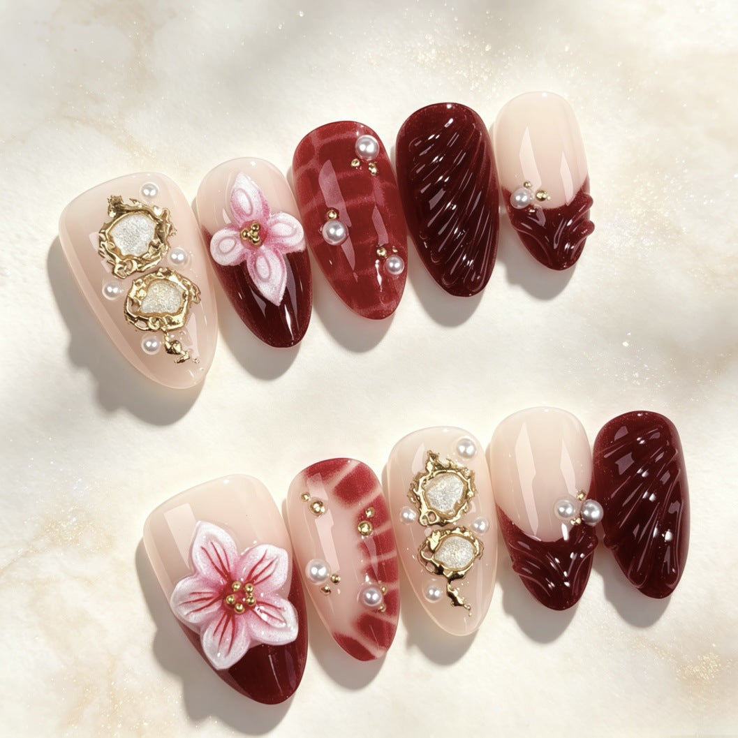 Blumen-Prägung Press-On Nagelset