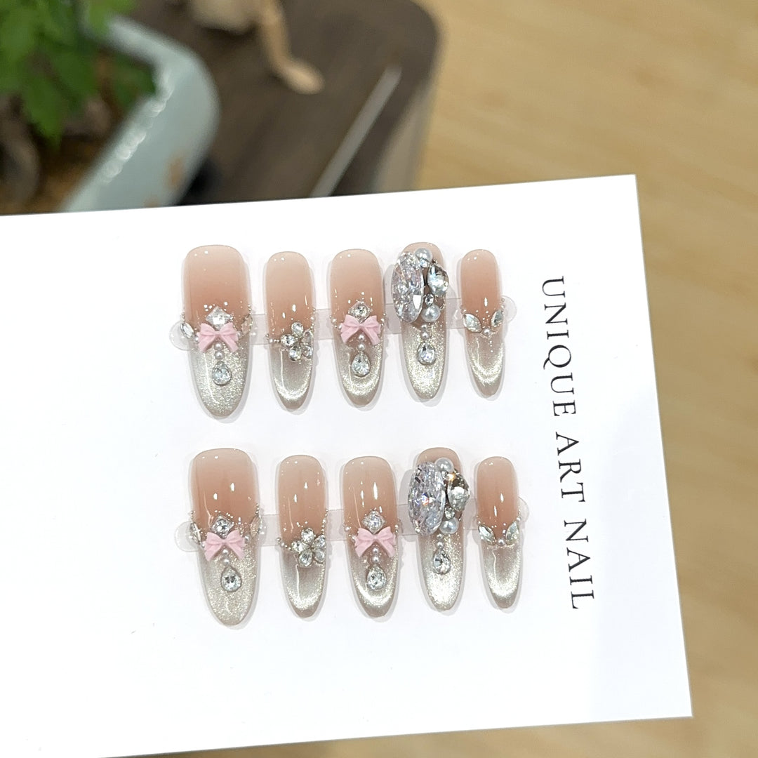 Glamouröse mit Strass und Schleife dekorierte Press-On Nagelset