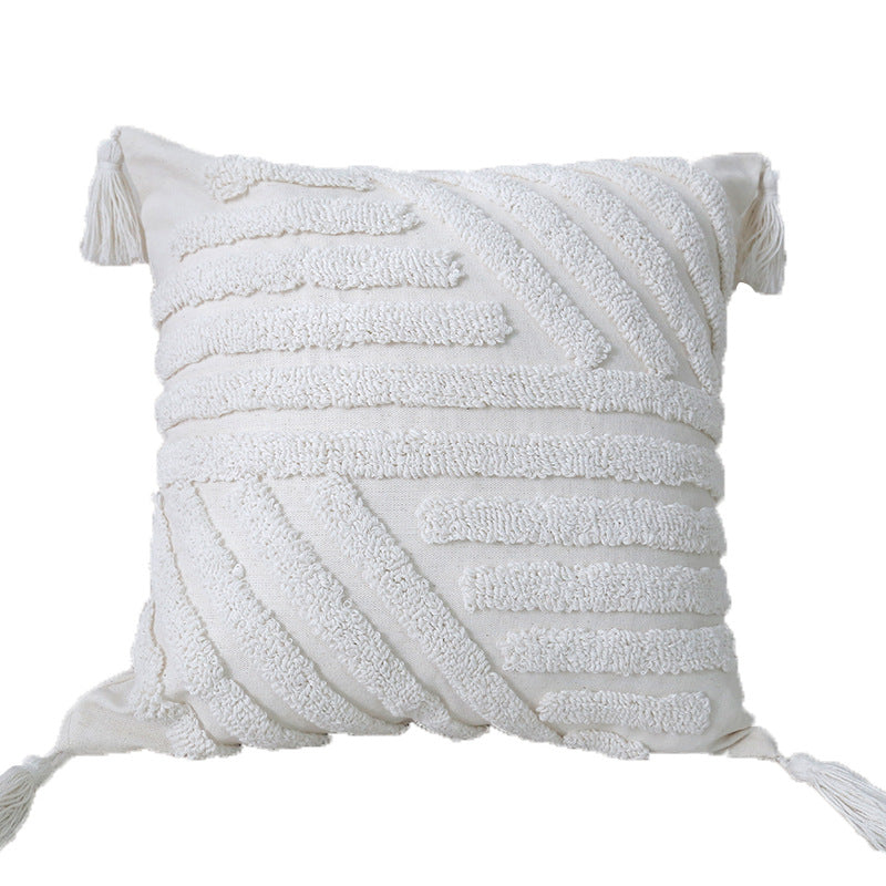 Boho Texturiertes Gestuftes Baumwoll-Wurfkissen mit Diamant-geometrischen Tufting und Eck-Tasseln