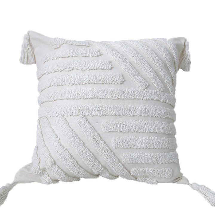 Boho Texturiertes Gestuftes Baumwoll-Wurfkissen mit Diamant-geometrischen Tufting und Eck-Tasseln