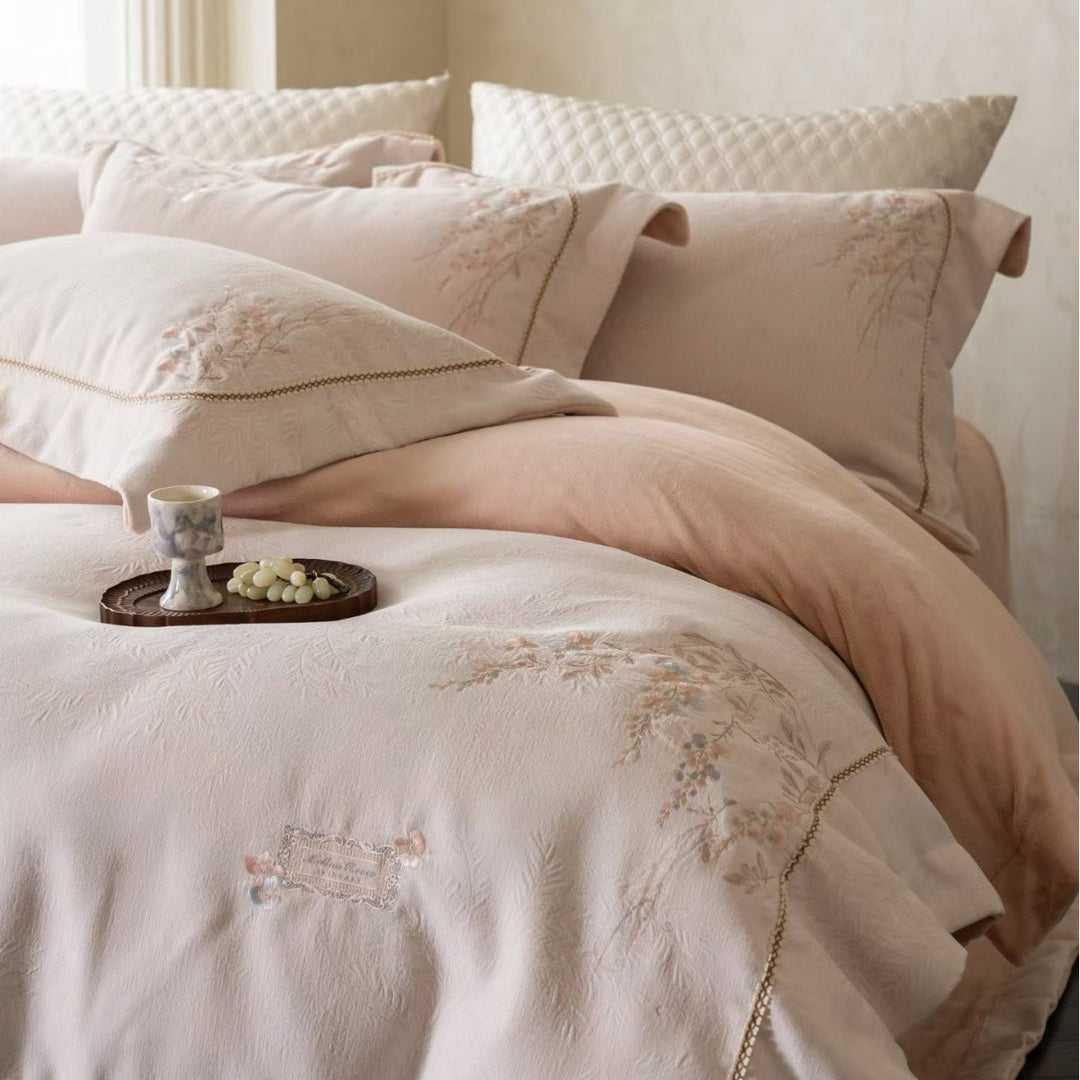Bestickte Botanische Jacquard Bettwäsche Set